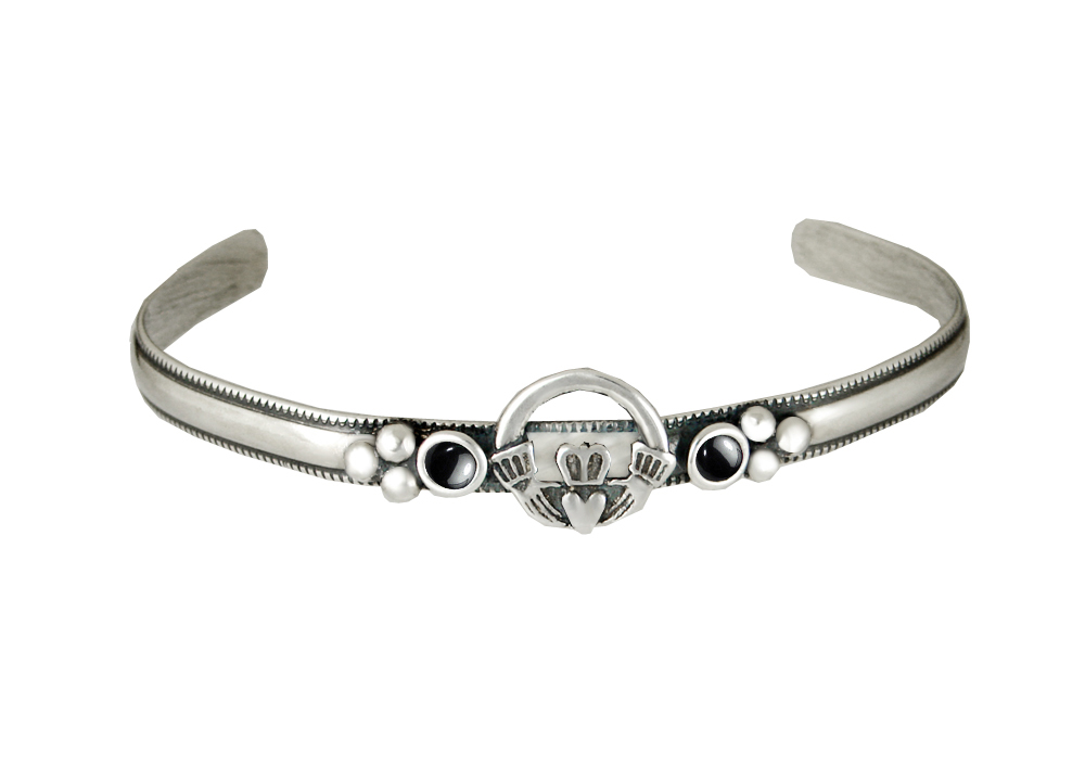 Sterling Silver Claddagh Cuff Bracelet With Hematite